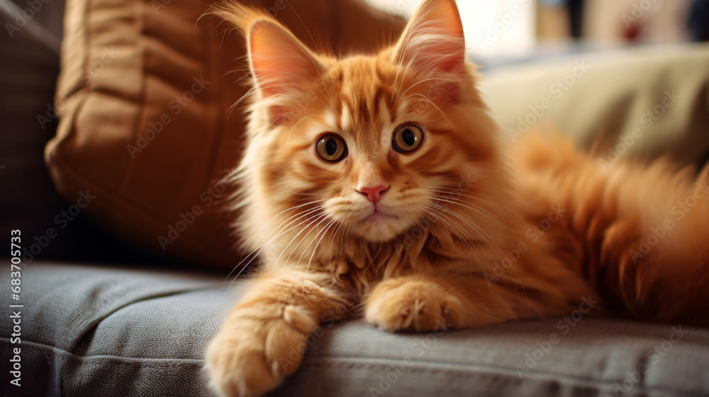 Adorable fluffy wheaten ginger red cat