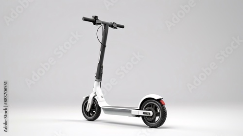 a white scooter with a black handlebar