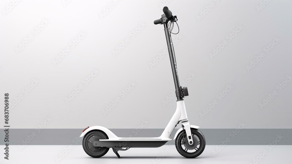 a white scooter with a black handle a white scooter with a black handle