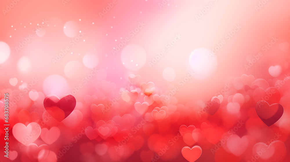 Valentine hearts red bokeh on light abstract background. Holiday, Valentines day background banner concept.