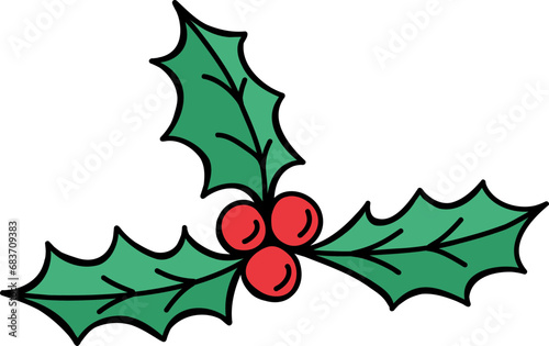 Christmas Holly Berries Jolly Holiday Cartoon Isolated