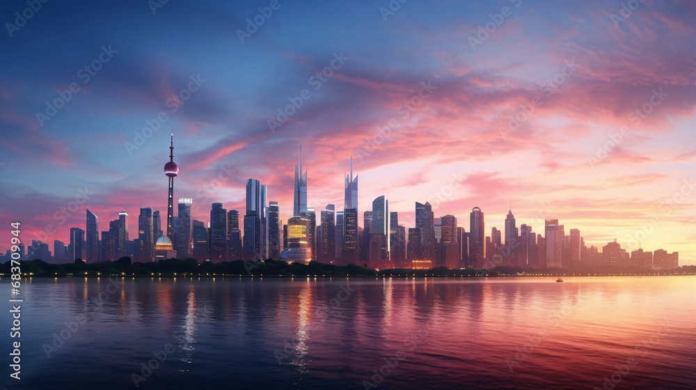 a city skyline at sunset a city skyline at sunset