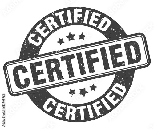 certified stamp. certified label. round grunge sign