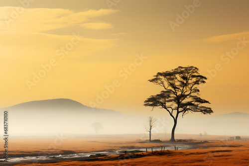Africa background, giraffe in the savannah, tree in the savannah