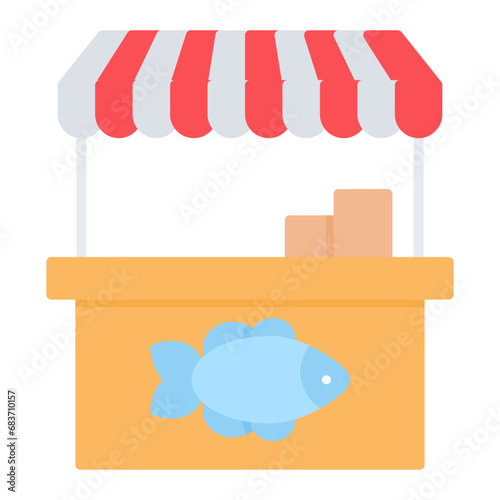 Fish Market Flat Multicolor Icon
