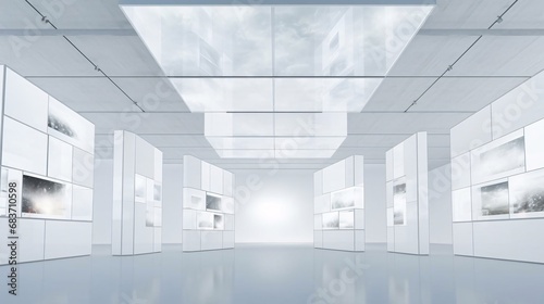 a white room with a few windows