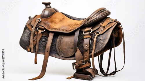 a brown and black horse saddle photo