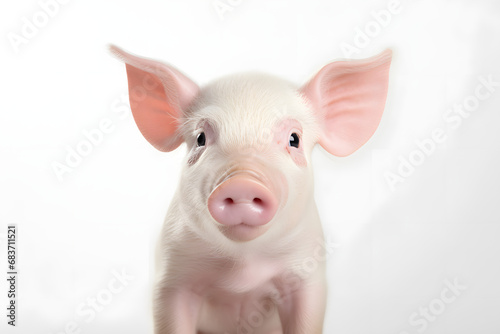 An endearing image capturing the charm of a pig tilting its head while curiously looking closely at the camera lens