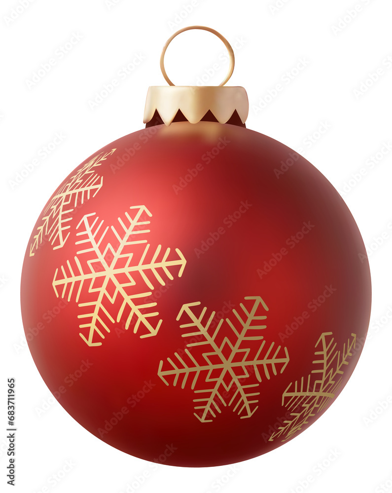 Christmas red glass ball ornament 3d icon with snowflakes pattern. Christmas ornament 3d illustration Christmas red glass ball ornament 3d icon with snowflakes pattern. Christmas ornament 3d illustration