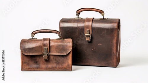 a pair of brown leather handbags