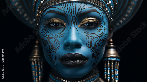 African princess with traditional makeup and tribal costume. Generative AI