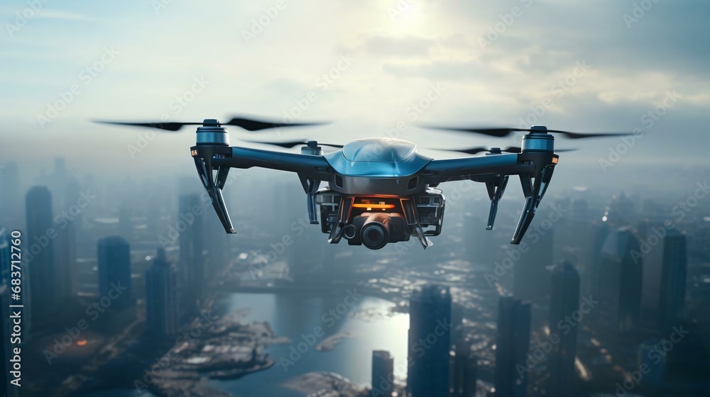 Naklejka premium a drone flying over a city