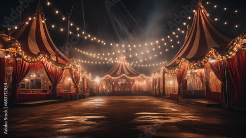 Enchanted Nighttime Circus with Illuminated Tents and String Lights