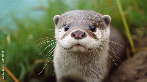 Cute close up portrait of an Asian or Oriental small clawed otter (Aonyx cinerea). generative ai
