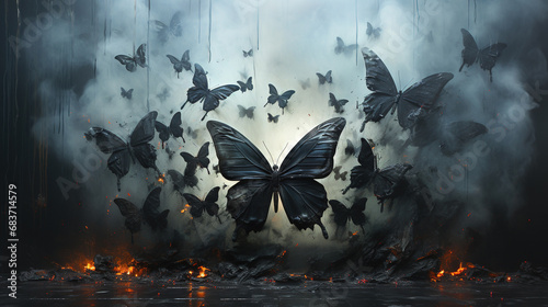 Butterflies Turning Into Dust Dying Artistic Illusion On Blurry Background © Image Lounge