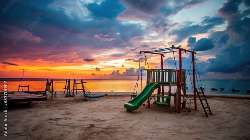 Fototapeta premium Playground on the Beach. Generative Ai