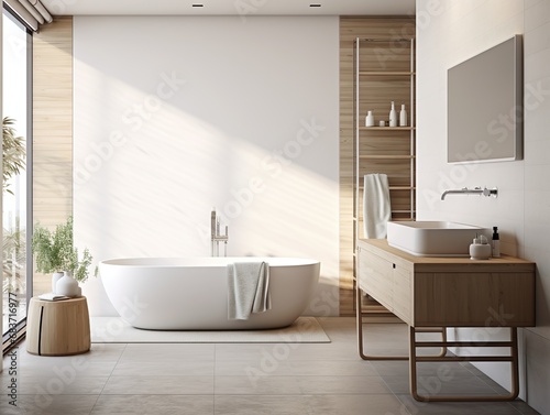 A minimalist Scandinavian-style bathroom with sleek white interiors