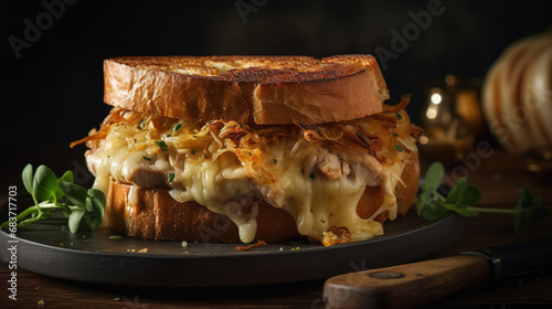 An Enticing Sandwich With A Gratin Topping Background Selective Focus