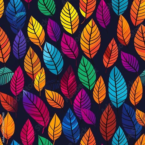 Colorful Cartoon Leaf Contours with Geometric Abstract Floral Pattern  