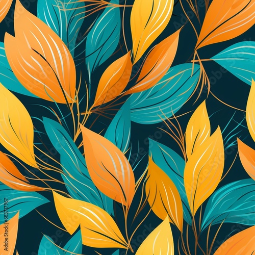 Colorful Cartoon Leaf Contours with Geometric Abstract Floral Pattern