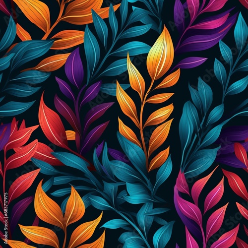 Colorful Cartoon Leaf Contours with Geometric Abstract Floral Pattern