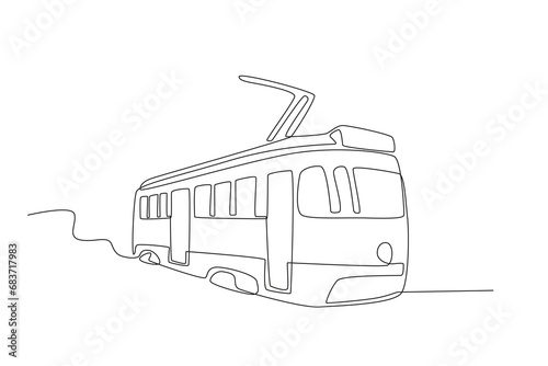 Illustration of a tram. Tram one-line drawing