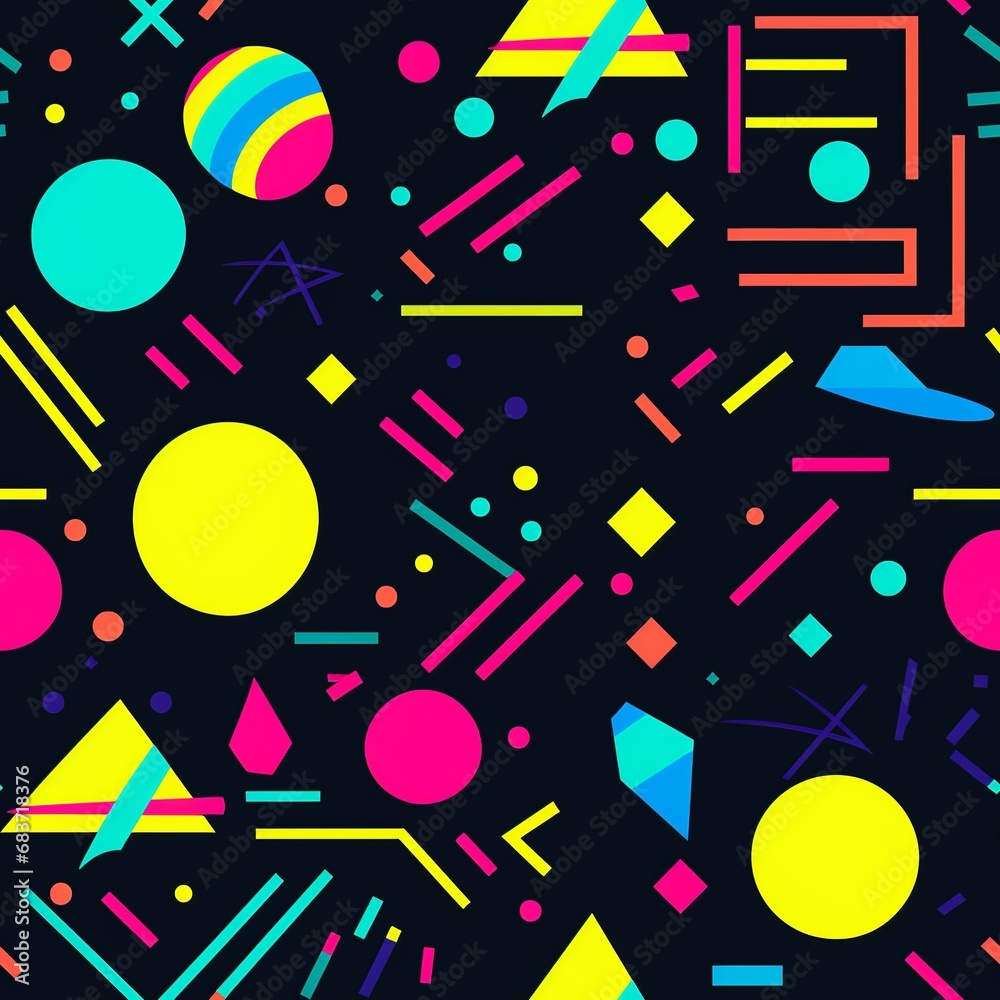 Obraz premium Neon Flashback: 90s Party-Inspired Vivid Seamless Pattern
