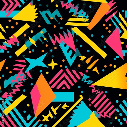 Neon Flashback: 90s Party-Inspired Vivid Seamless Pattern
