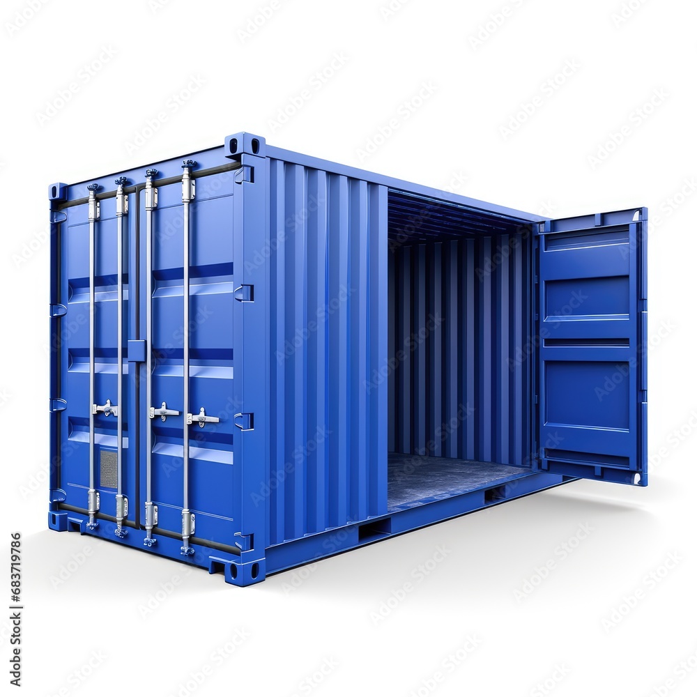 Blue cargo container isolated on white background