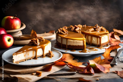 Caramel Apple Cheesecake, a taste of autumn with caramel and apple goodness. 