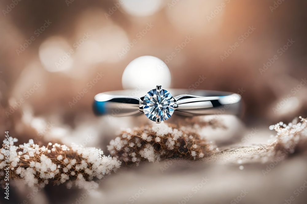 Fototapeta premium Close up view, An engagement ring with a hidden GPS tracker for a surprise proposal.