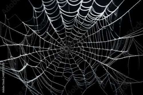 artistic view, a dark spider web against black background, 8k. 