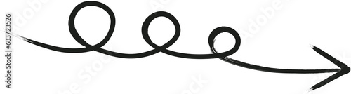 Fotografia round curl with an arrow drawn with a brush with black ink, arrow curl by hand w