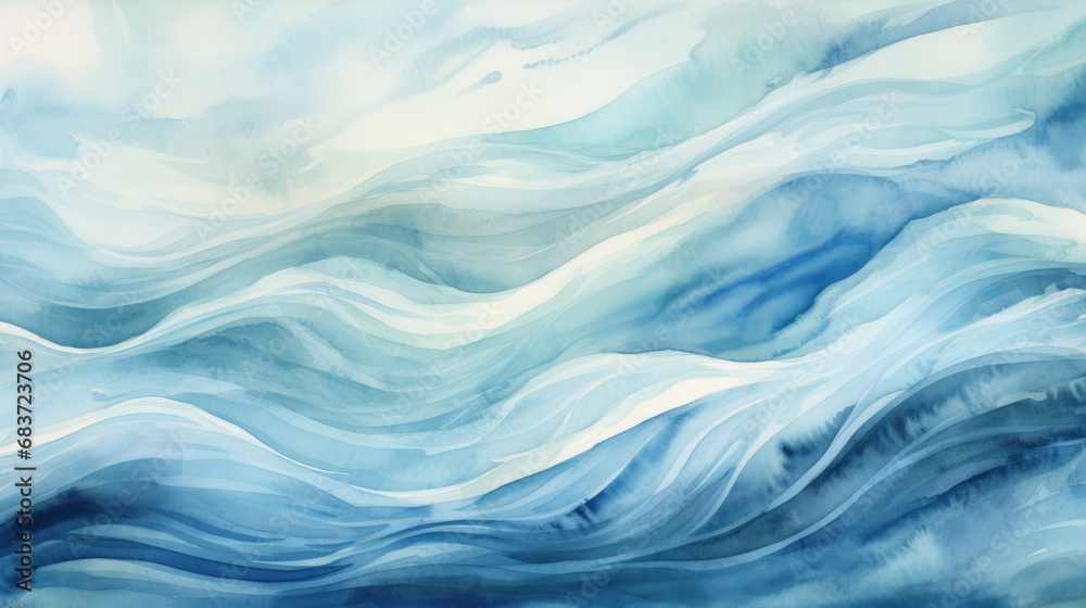 Detailed Blue Watercolor Background with Wave Motif Detailed Blue Watercolor Background with Wave Motif