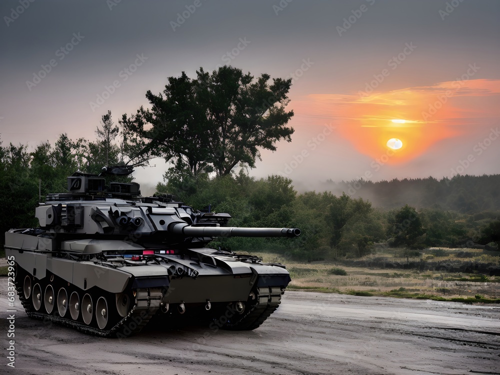 Heavy armored tank on the battlefield. Generative AI Heavy armored tank on the battlefield. Generative AI