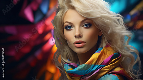 portrait of a woman in colorful scarf