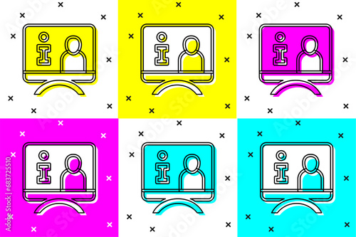 Set Television report icon isolated on color background. TV news. Vector