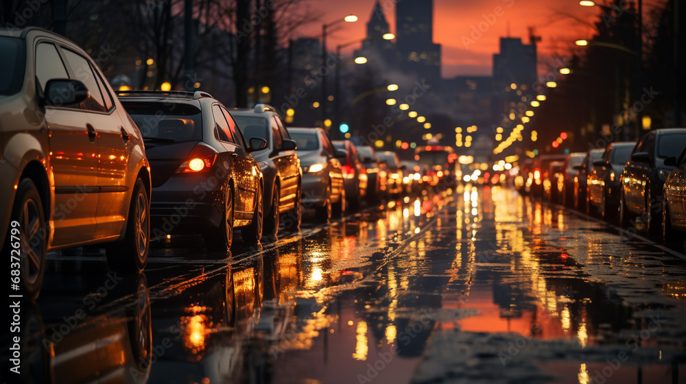 Traffic jam in city at night time.