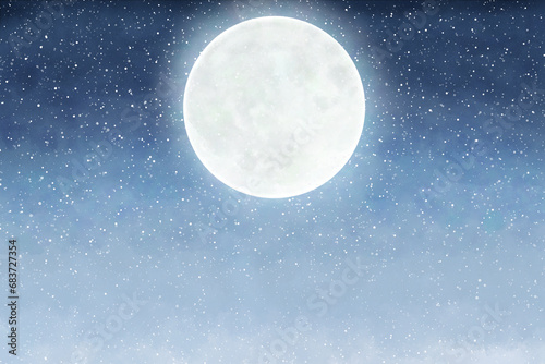 Full moon on snowy night background