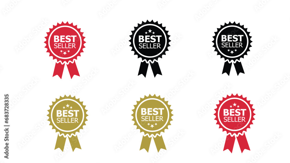 Set of Best-Seller Badge Vector Illustrations: Premium Set for Your Designs Set of Best-Seller Badge Vector Illustrations: Premium Set for Your Designs