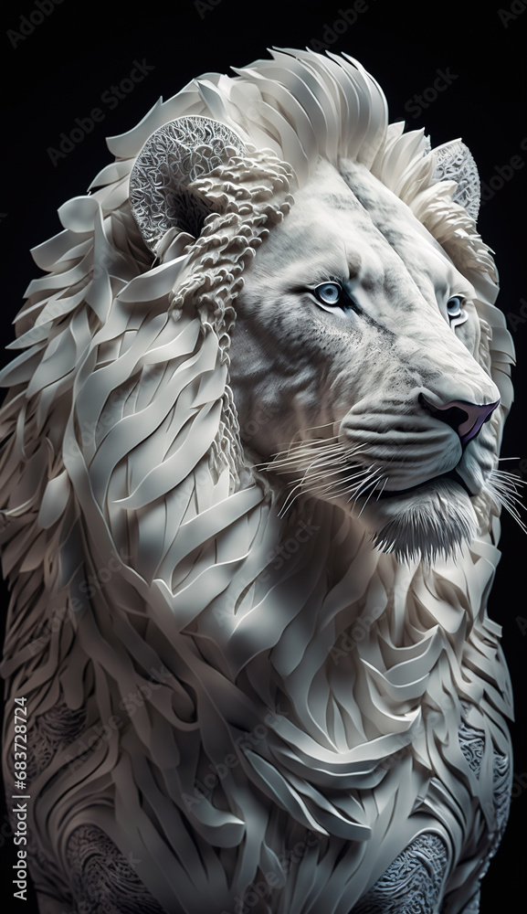 Portrait Calm and Confidence White Lion Head Background