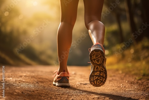 Runner athlete running on mountain trail.fitness jogging workout wellness concept.