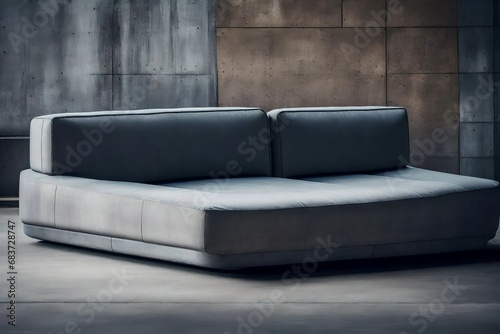Photograph a concrete sofa with clean lines and urban sophistication. 