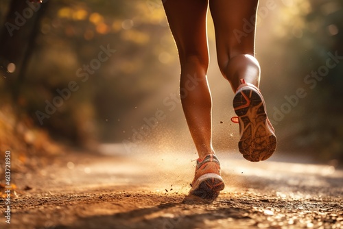 Runner athlete running on mountain trail.fitness jogging workout wellness concept.