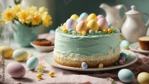 easter cake with chocolate eggs