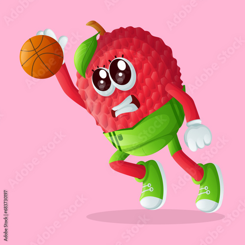 lychee character dunking a basketball