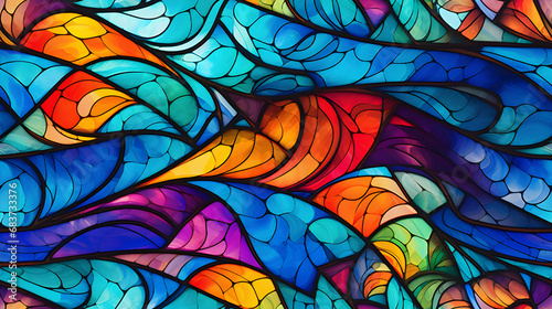 Seamless colorful stained glass texture with intricate patterns