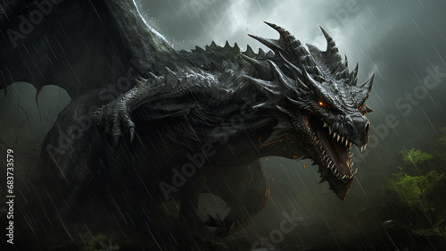 A Large intimidating dragon with rainy. © Yuwarin