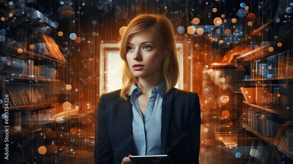 a real estate agent who is surrounded by data streams that are supposed to symbolize news. a real estate agent who is surrounded by data streams that are supposed to symbolize news.