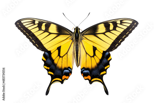 Vakker sommerfugl i nærbildeportrett av hele kroppen, flygende sommerfugl med gjennomsiktig bakgrunn 